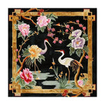 Beautiful Cranes in Floral Harmony hand-tufted area rug showcasing an elegant design with vibrant flowers and graceful cranes. Ideal for adding a touch of sophistication to dining room carpets, this wool rug combines artistry and functionality.