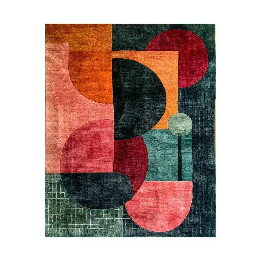 This vibrant Creative Chaos Hand Tufted Wool Rug features an abstract design with bold geometric shapes in reds, oranges, and greens, perfect for adding a splash of color to your living room or office space. The area rug is crafted from high-quality wool, making it a cozy and stylish addition to any home decor.