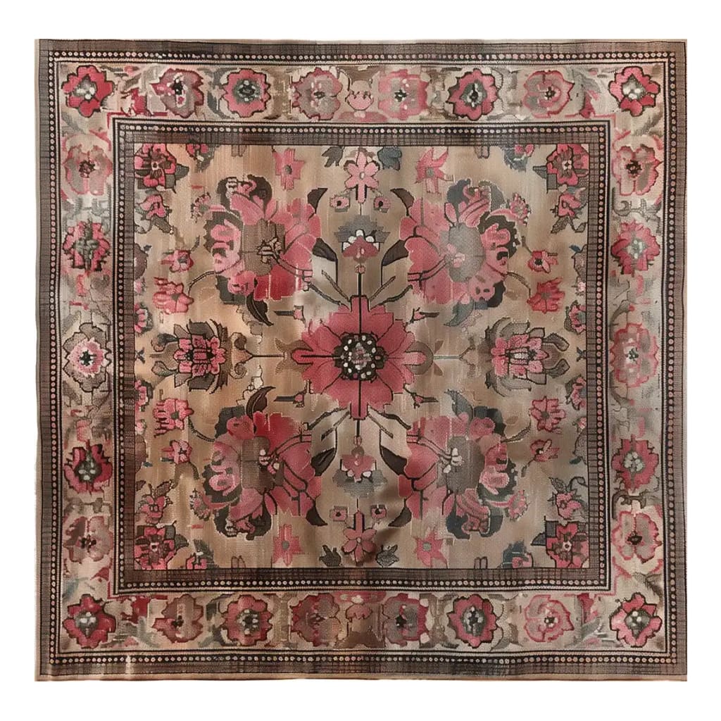 Top view of Crimson Bloom Hand Tufted Wool Area Rug featuring a rich floral pattern in shades of crimson and beige, showcasing intricate borders and elegant design.
