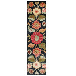 Crimson Blossom Hand Tufted Wool Rug featuring a vibrant floral design in shades of red, pink, and green on a dark background. Perfect as a runner rug for kitchens, hallways, or bathrooms, this wool rug adds elegance and warmth to any space.