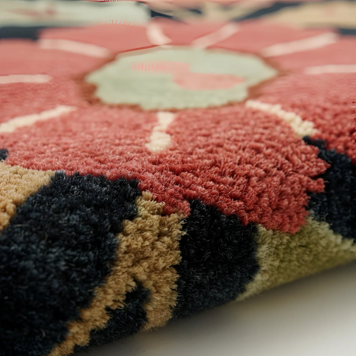Close-up of a textured rug with geometric pattern