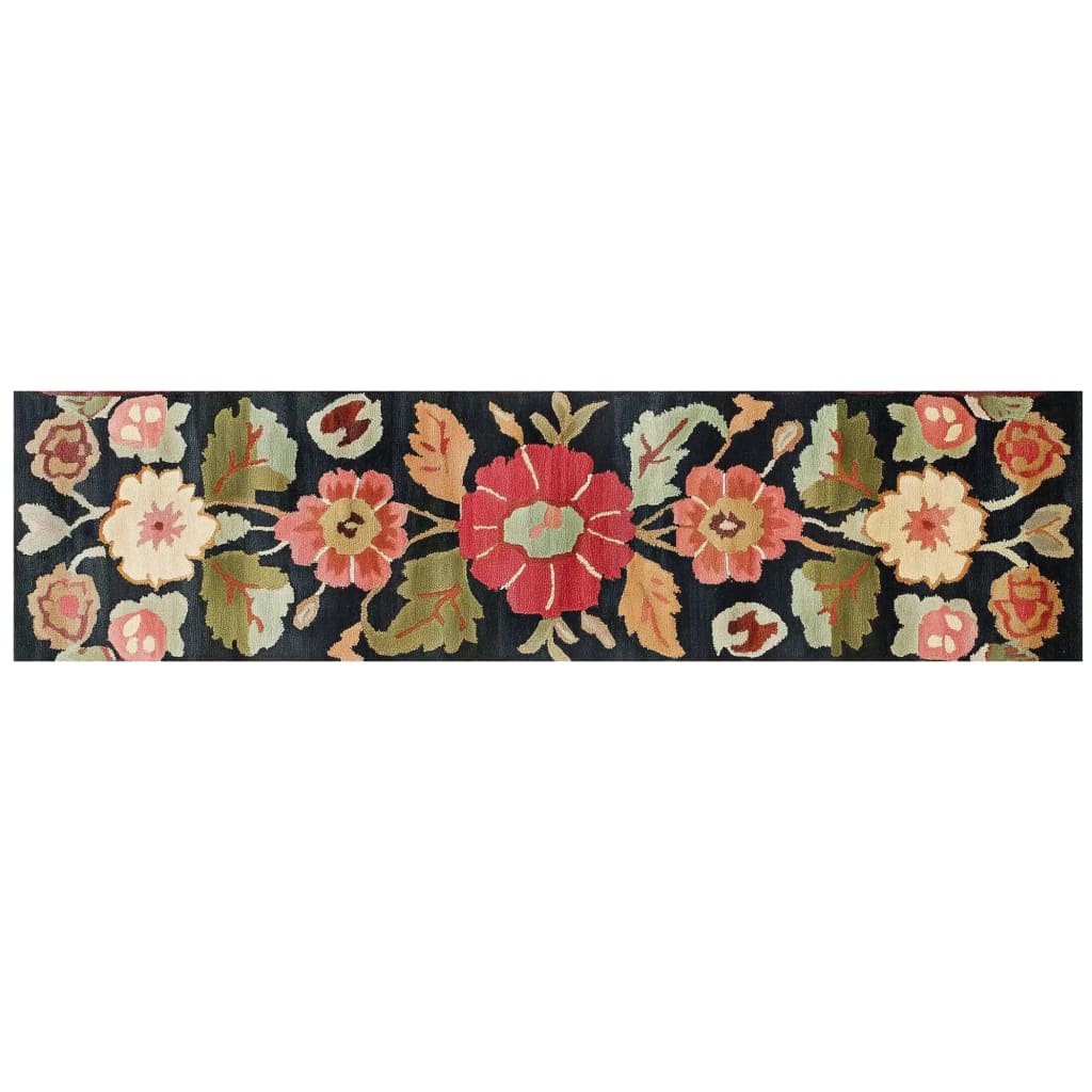 Crimson Blossom Hand Tufted Wool Runner Rug with vibrant floral patterns in red, green, and yellow, perfect for adding elegance to kitchens, hallways, or bathrooms.