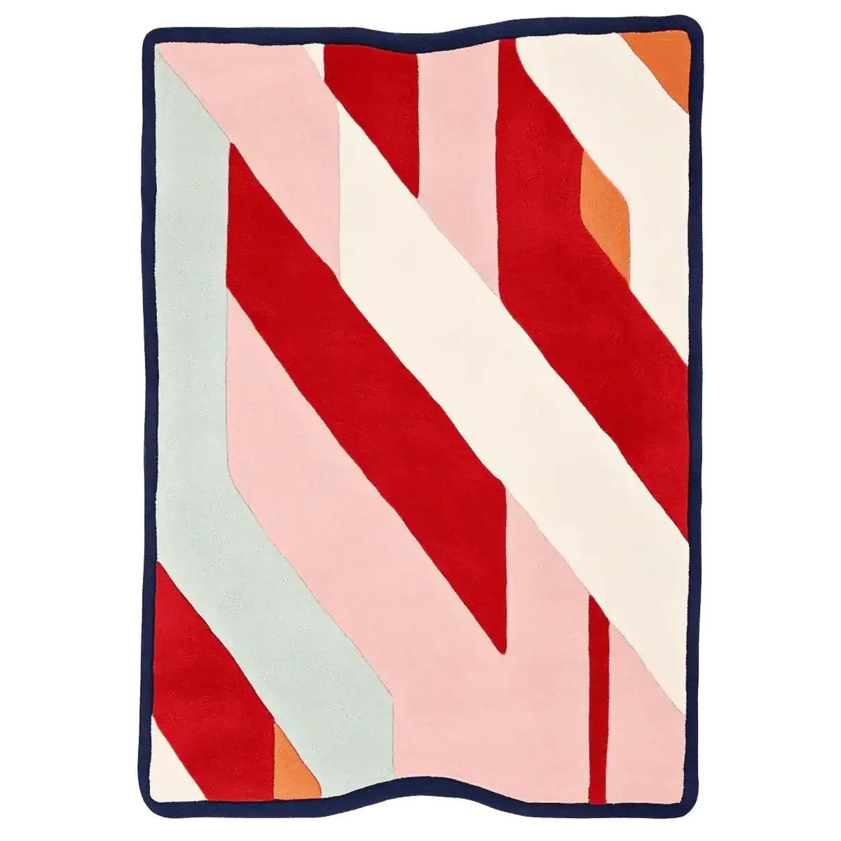 A vibrant hand-tufted area rug featuring bold crimson candy stripes, perfect for adding a contemporary touch to any living room. This wool rug, sized 8x10, combines red, pink, and cream hues in a modern geometric pattern, ideal for those seeking stylish area rugs for living room decor.