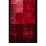 Top view of the Crimson Code Grid Hand Tufted Runner Rug, showcasing its vibrant red and crimson color blocks. This contemporary wool rug is perfect for adding a touch of elegance to kitchens, hallways, or bathrooms. Ideal as a kitchen runner rug or hallway runner rug, this stylish piece adds warmth and texture to any space.
