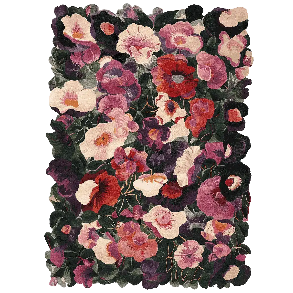 The Crimson Flower Cascade Hand Tufted Rug is a stunning area rug featuring a vibrant floral design. Perfect for adding a splash of color to your living room, this large wool rug showcases an array of red, pink, and purple flowers, making it an ideal choice for those seeking beautiful area rugs for living rooms.