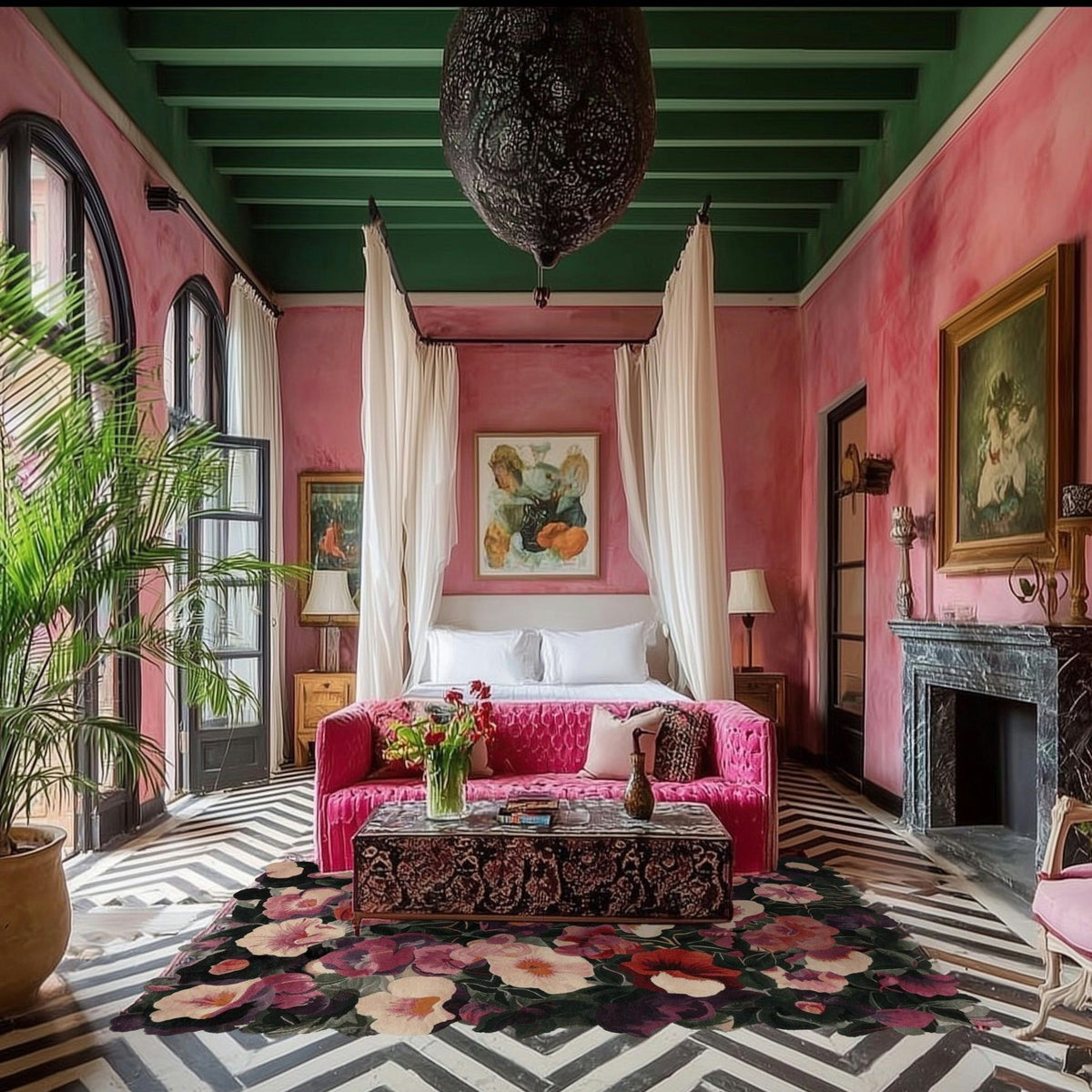 Crimson Flower Cascade Hand Tufted Rug