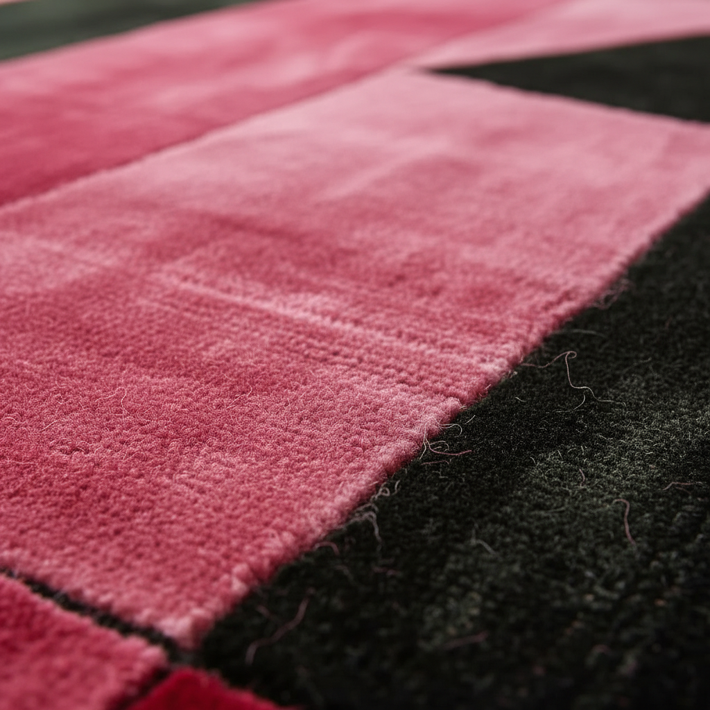 Close-up of pink and black textured rug