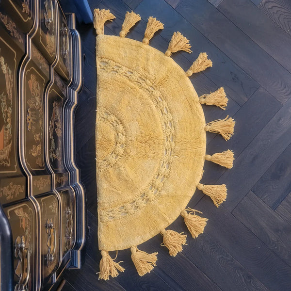 Crocheted Half Moon Bath Rug with Tassels