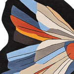 A vibrant and contemporary area rug with an abstract design in bold colors including blue, orange, and beige, perfect for enhancing any living room. This hand-tufted wool rug, in an 8x10 size, adds a modern touch to your decor.