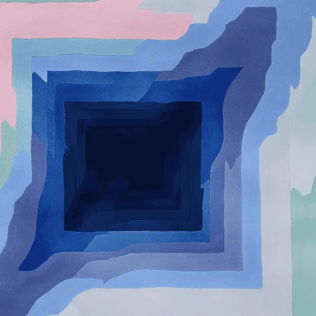 A stunning hand-tufted area rug with an abstract design featuring a vortex pattern in shades of blue, pink, and green. This square area rug is perfect for contemporary decor, making it an ideal choice for large living room spaces. Made from high-quality wool, this rug adds a modern touch to any room.