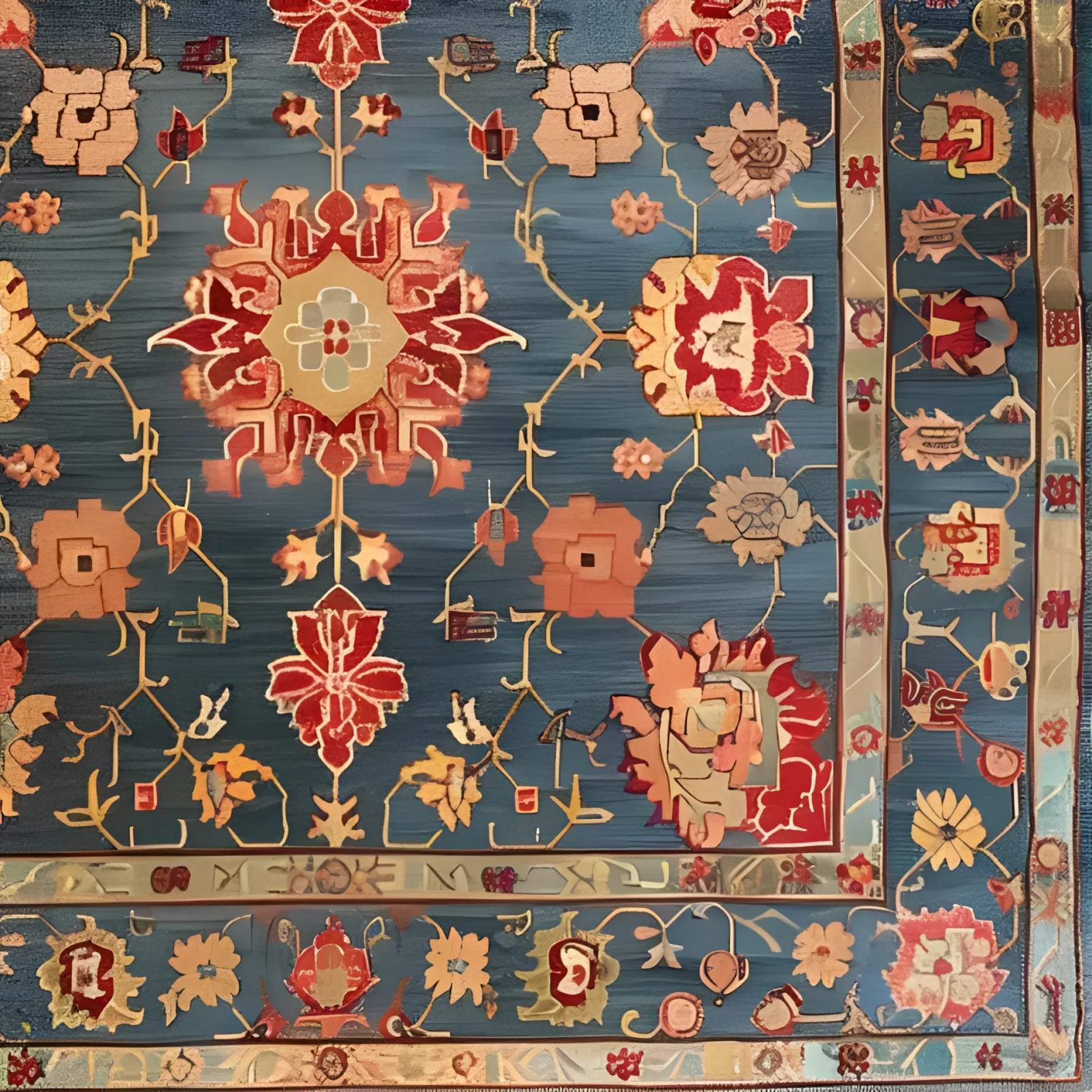 Beautiful hand-knotted area rug featuring an intricate floral design with vintage Persian influences. This large square rug is perfect for a living room or under a dining table, showcasing vibrant colors that enhance any space. Made from high-quality wool, this floral rug offers both elegance and durability.