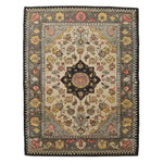 Elegant hand-tufted wool rug showcasing a vibrant medallion design with intricate floral motifs, perfect for large area rugs in living room and dining room settings.