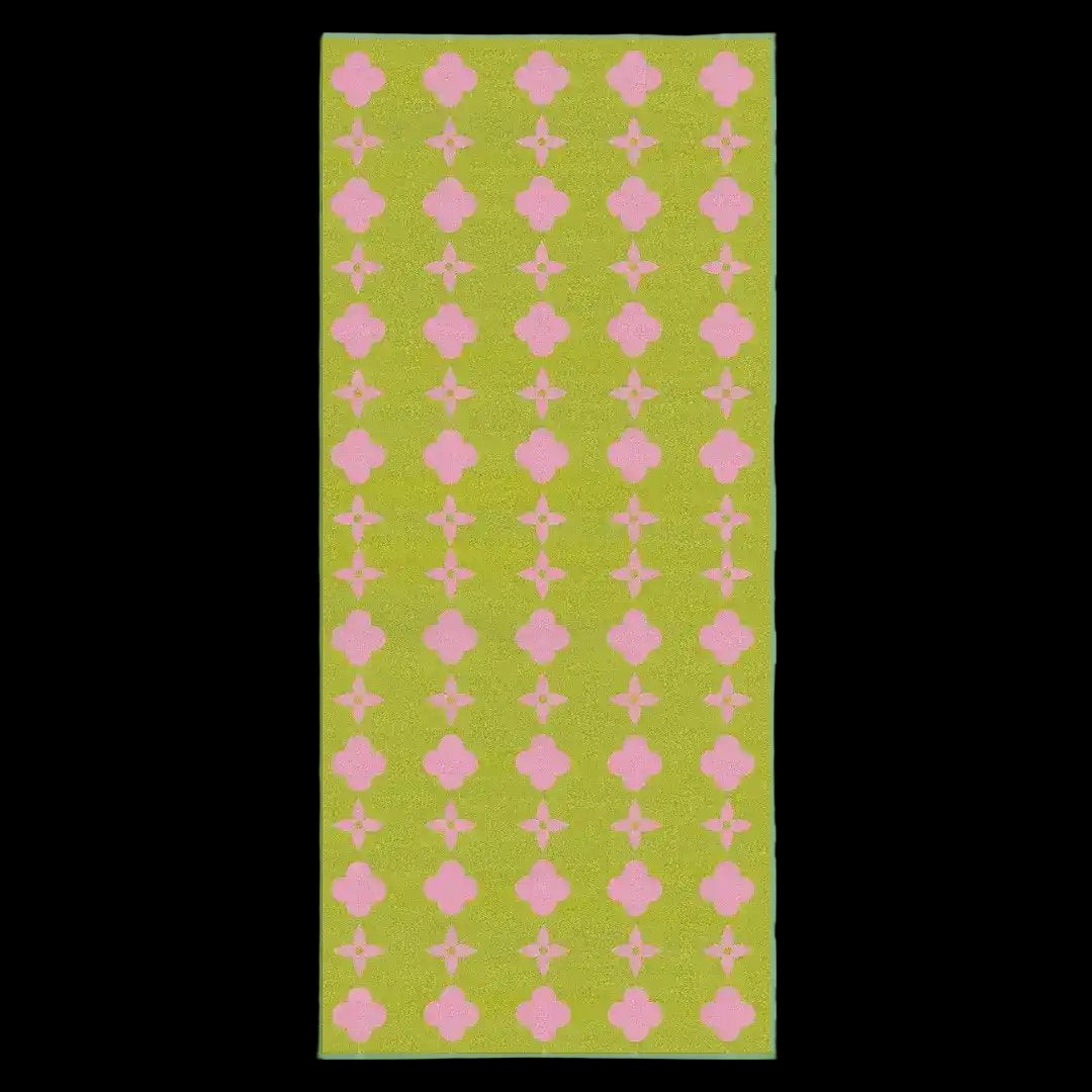 Cyber Lime hand-tufted area rug featuring a vibrant clover pattern, ideal for large living room spaces. This wool rug adds a splash of color and style to any area, perfect as an area rug for living room decor.