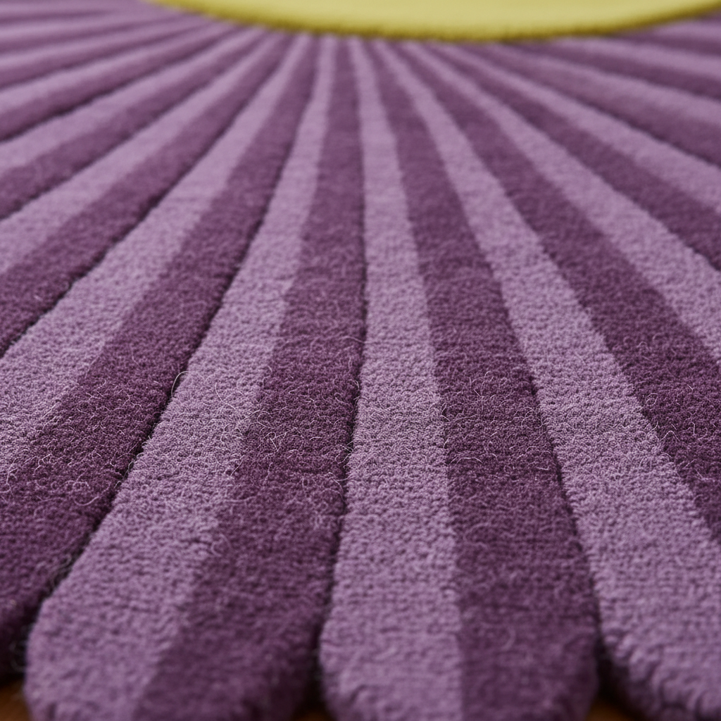 Close-up of a textured purple fabric with a yellow object partially visible.