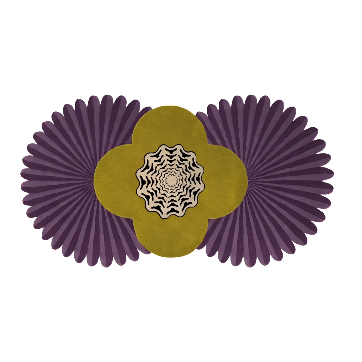 A vibrant Daisy Pleated Hand Tufted Wool Rug Runner in purple, featuring a contemporary design with a bold floral pattern. Perfect for adding a pop of color to any room, this area rug is ideal for kitchens, living rooms, hallways, and bedrooms, offering a stylish and cozy touch to your space.