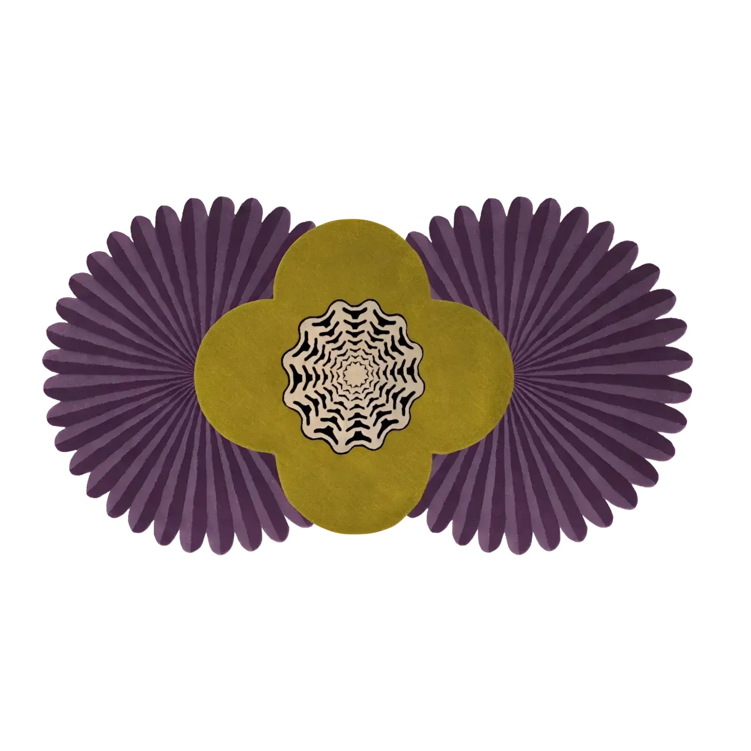 A vibrant Daisy Pleated Hand Tufted Wool Rug Runner in purple, featuring a contemporary design with a bold floral pattern. Perfect for adding a pop of color to any room, this area rug is ideal for kitchens, living rooms, hallways, and bedrooms, offering a stylish and cozy touch to your space.