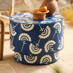 Daisy Floral Inlay Round Side Table – Blue