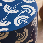 Daisy Floral Inlay Round Side Table – Blue