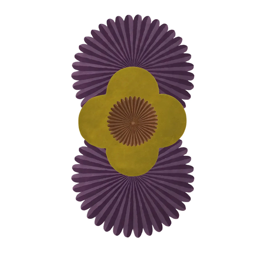 Daisy within Daisy Pleated Hand Tufted Wool Rug Runner - Purple