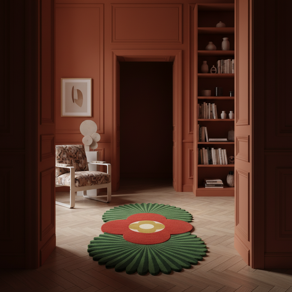 Daisy within Daisy Pleated Hand Tufted Wool Rug Runner - Red
