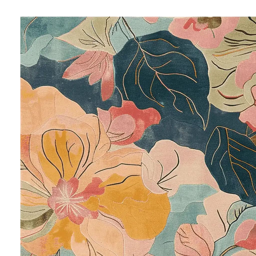 Vibrant hand-tufted area rug featuring a dance of petals in bold floral patterns, ideal for enhancing large living room spaces. This wool rug showcases a rich color palette with intricate leaf designs, perfect for those seeking stylish rugs for living room decor.