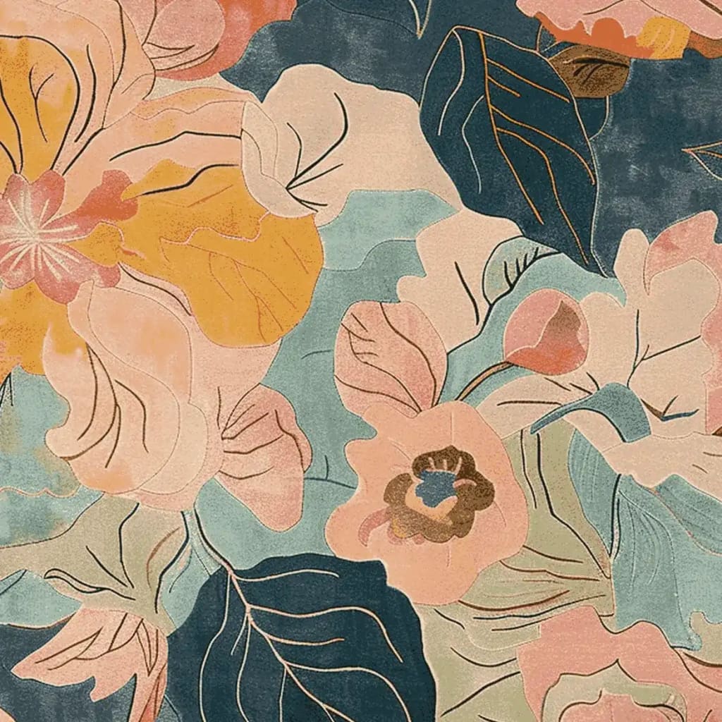 A vibrant, hand-tufted area rug featuring an intricate floral design with large petals in shades of pink, orange, and blue. This wool rug is perfect for adding a touch of elegance to living rooms, offering a bold statement for those seeking large living room rugs with a touch of nature-inspired artistry.