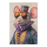 Dapper Whiskers Royal Mouse Accent Rug front 3 — wide-cropped royal mouse in blue brocade, purple cravat, off-white field