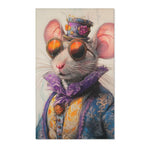 Dapper Whiskers Royal Mouse Accent Rug front — mouse portrait in blue brocade jacket, purple cravat, steampunk mini top hat