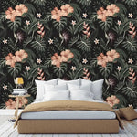 Dark and Blush Tropical Morning Flowers Floral Wallpaper