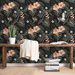 Dark and Blush Tropical Morning Flowers Floral Wallpaper