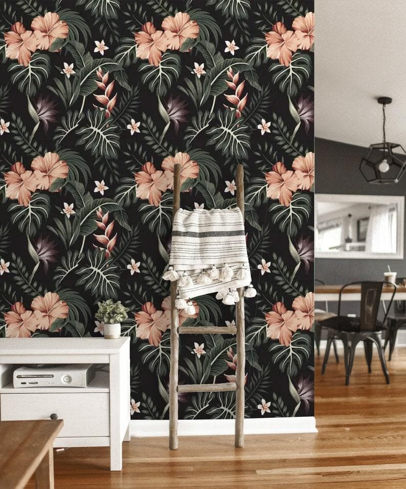 Dark and Blush Tropical Morning Flowers Floral Wallpaper Dark and Blush Tropical Morning Flowers Floral Wallpaper 