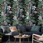 Dark Blossoming Tropical Floral Wallpaper