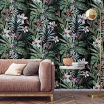 Dark Blossoming Tropical Floral Wallpaper