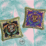 Vibrant dark safari world fringed throw pillow covers featuring intricate elephant and animal designs, perfect for adding a touch of exotic elegance to your home decor.