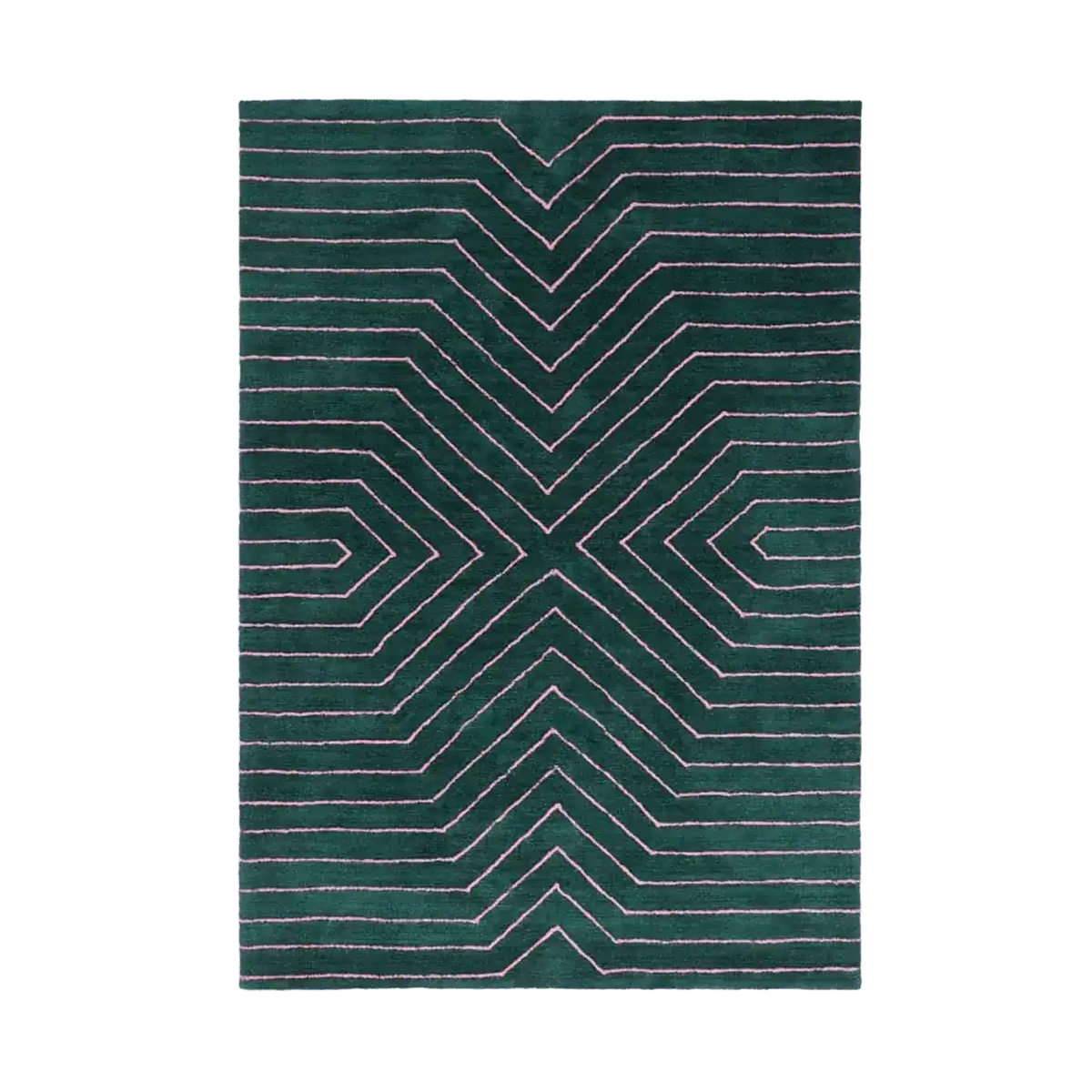 Elegant dark teal geometric hand-tufted wool area rug, perfect for a stylish bedroom or enhancing large living room spaces. This living room rug, sized 8x10, features a striking pattern that adds a modern touch to any decor.