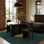 Dark Teal Gold Circle Geometric Hand Tufted Wool Rug