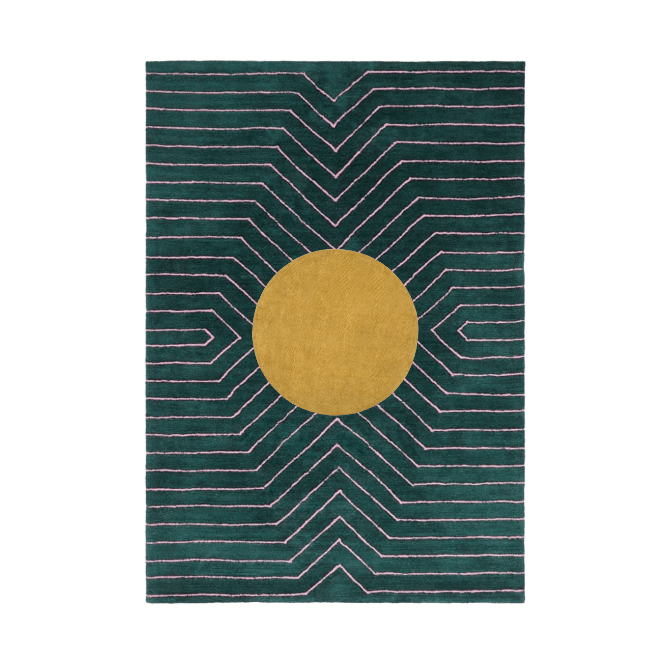 Dark Teal Gold Circle Geometric Hand Tufted Wool Rug - MAIA HOMES