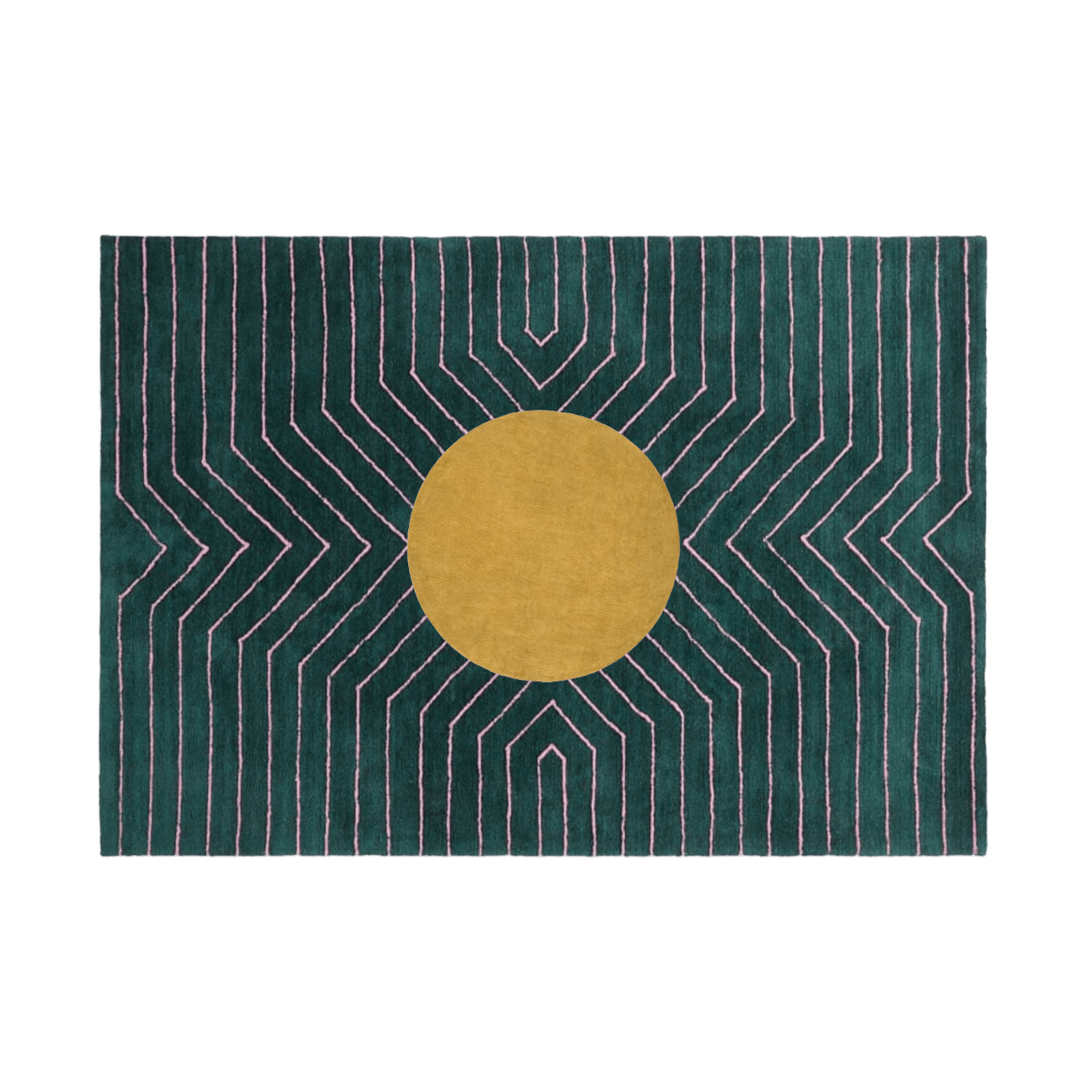 Dark Teal Gold Circle Geometric Hand Tufted Wool Rug - MAIA HOMES