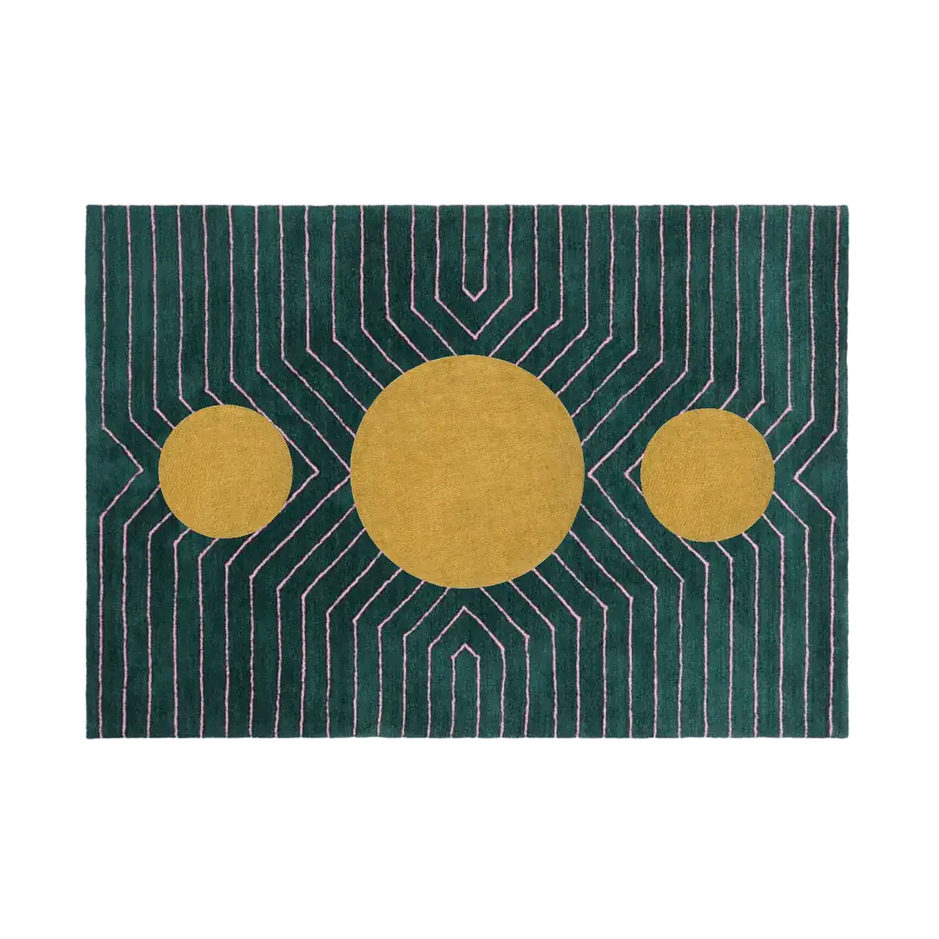 This stylish dark teal geometric area rug features bold golden circular designs, perfect for adding a modern touch to your living room. Hand-tufted from wool, this large area rug is ideal for those seeking large living room rugs that combine elegance with comfort.