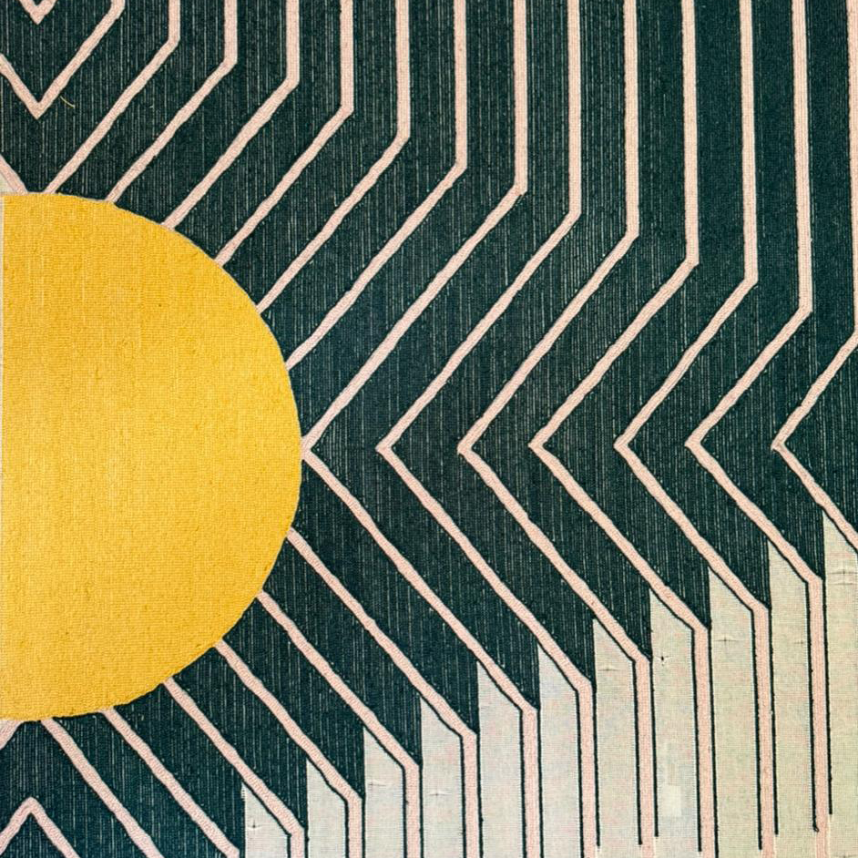 Dark Teal Golden Geometric Hand Tufted Wool Rug