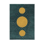 Dark Teal Golden Geometric Hand Tufted Wool Rug