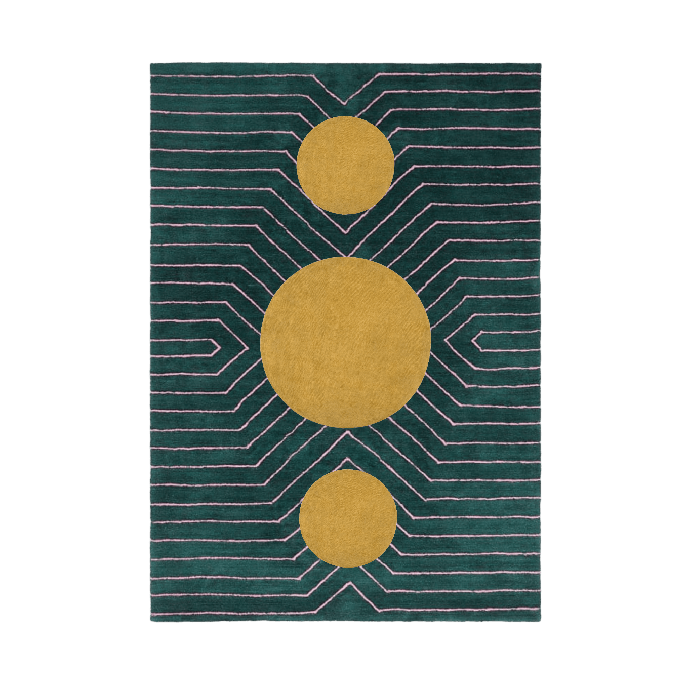 Dark Teal Golden Geometric Hand Tufted Wool Rug