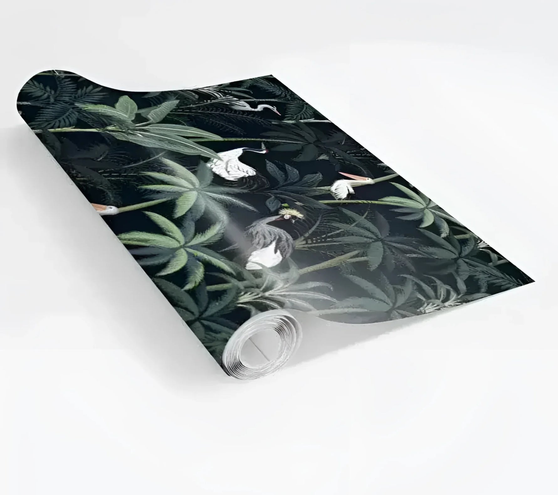 Dark Tropical Palm and Coconut Tree with Cranes Wallpaper