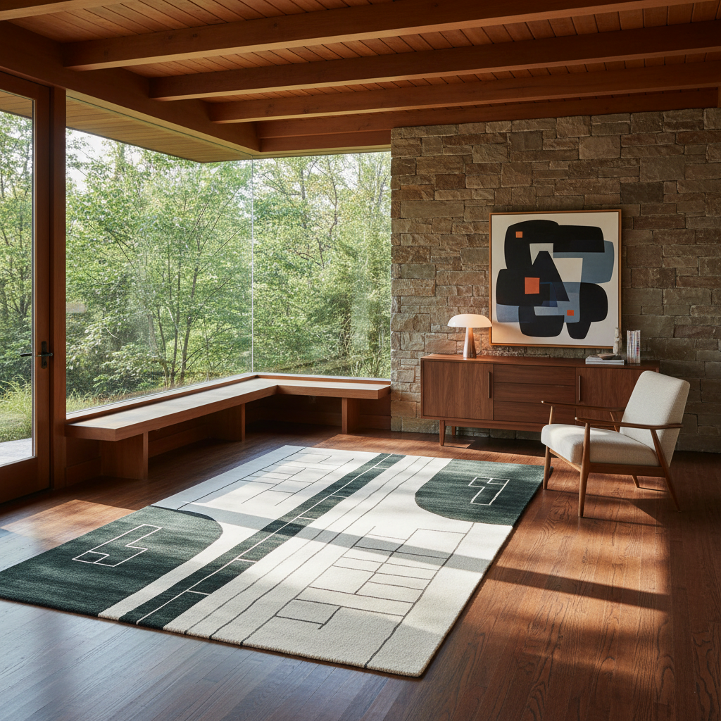 Dark Wave Symphony Knotted Wool Rug