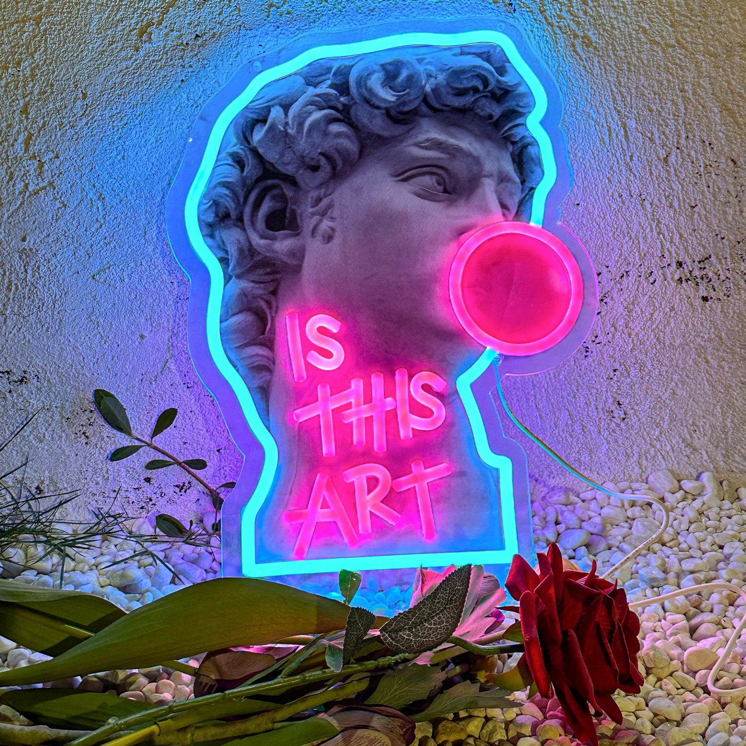 David Blowing Gum "IS THIS ART" Neon Light Wall Art - MAIA HOMES