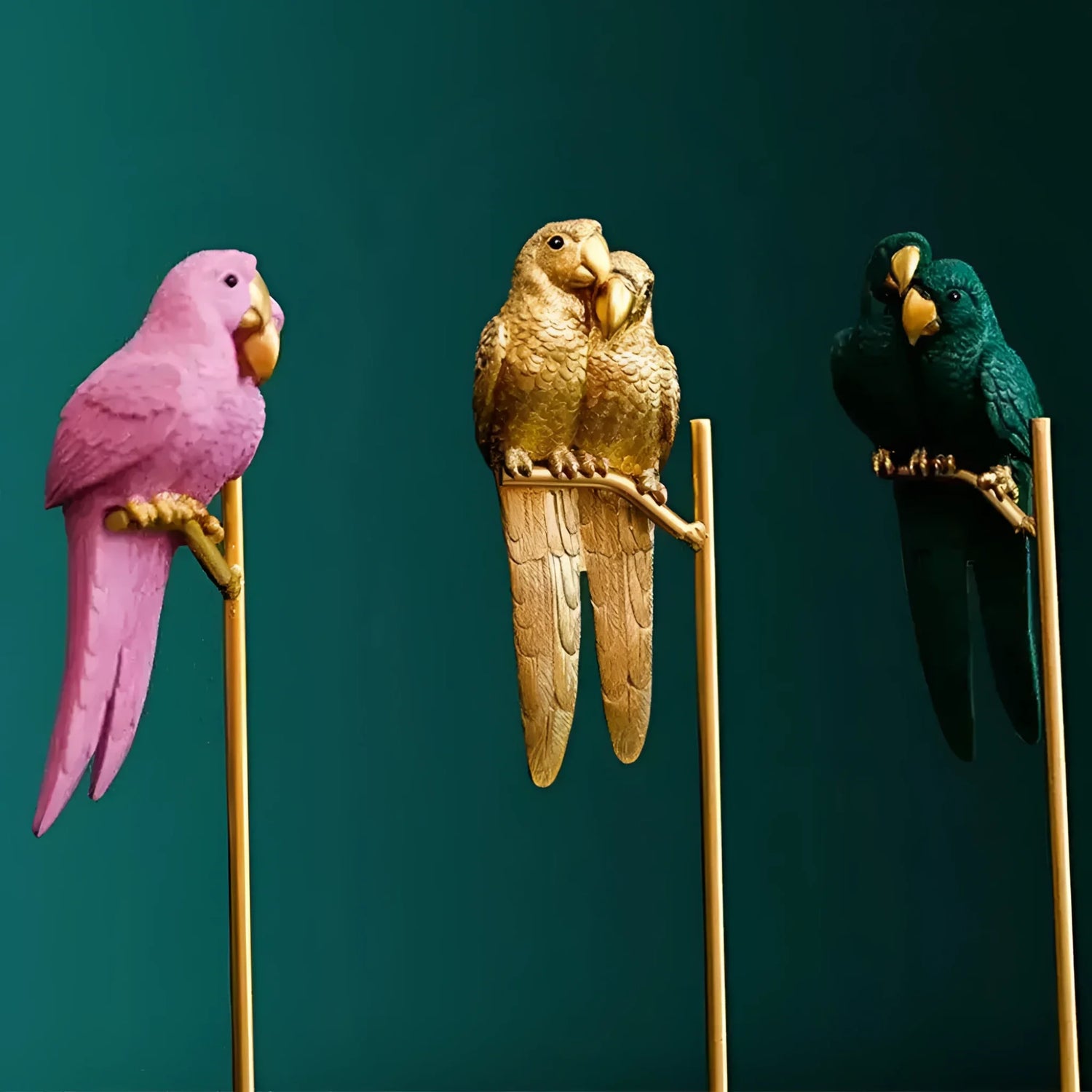 Decorative Parrots on Gold Stand