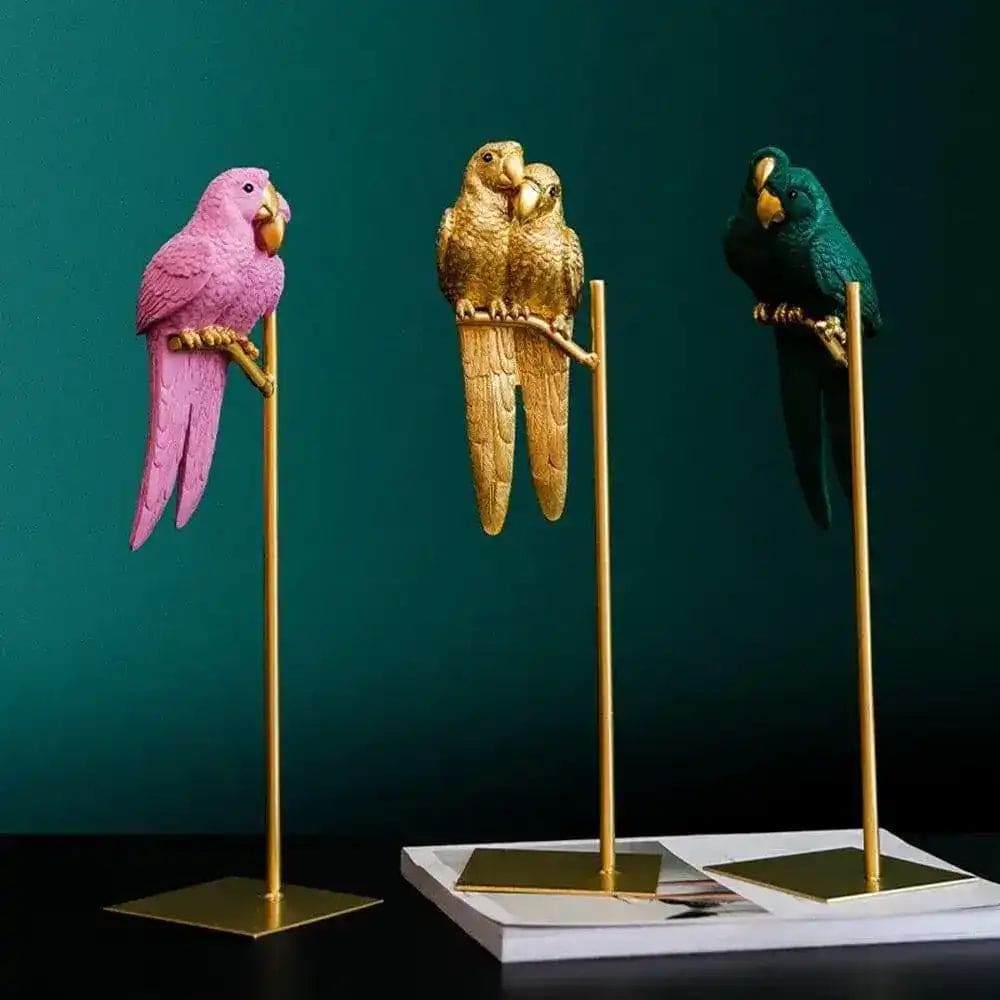 Decorative Parrots on Gold Stand