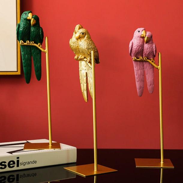 Decorative Parrots on Gold Stand