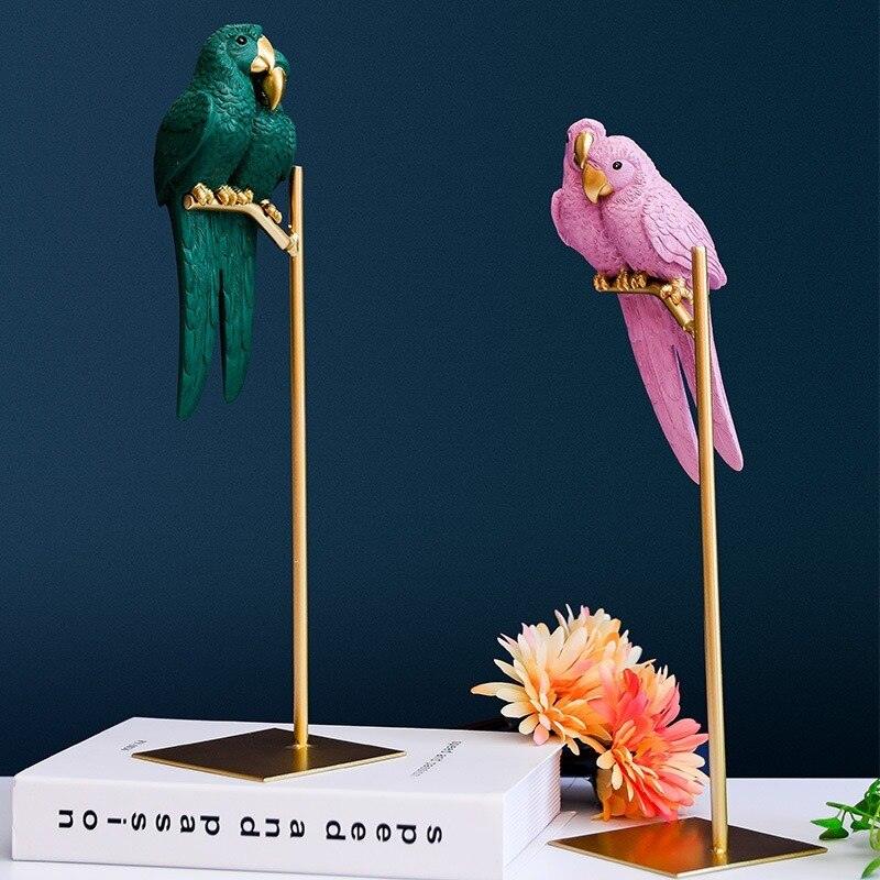 Decorative Parrots on Gold Stand