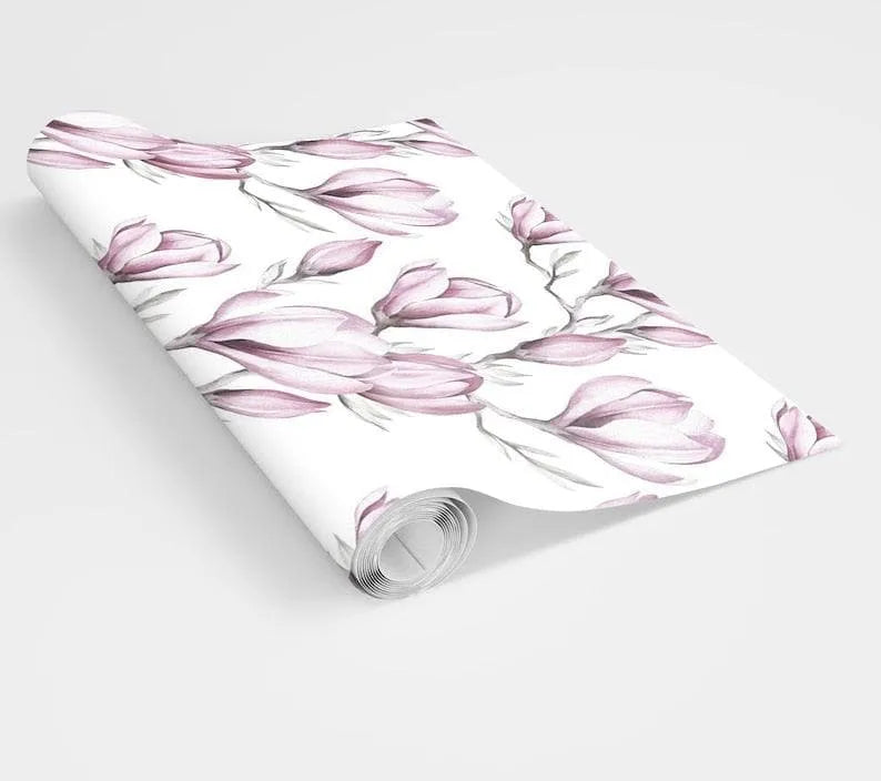 Delicate Pink Floral Watercolor White Wallpaper